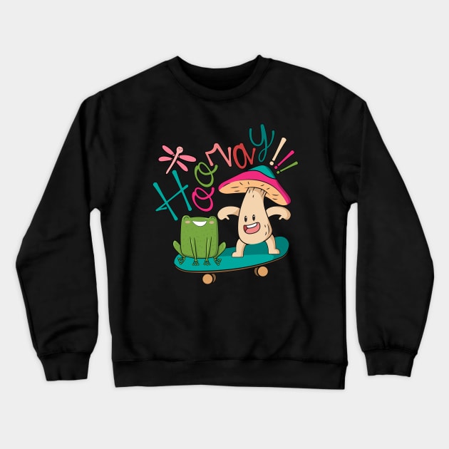 Sweet Frog Skateboarding With A Mushroom Crewneck Sweatshirt by alcoshirts